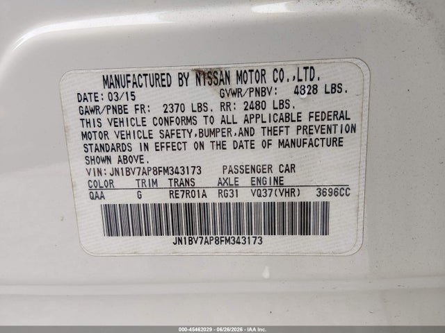 Продаж на аукціоні авто 2015 Infiniti Q50 Premium, vin: JN1BV7AP8FM343173, номер лоту: 45462029