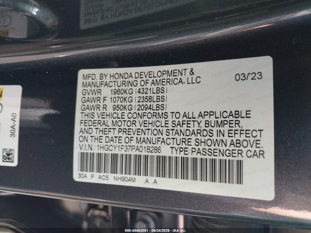 Honda ACCORD EX 2023 1HGCY1F37PA018286 Image 9