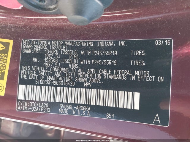 5TDDCRFH9GS016439 Toyota Highlander Hybrid Limited
