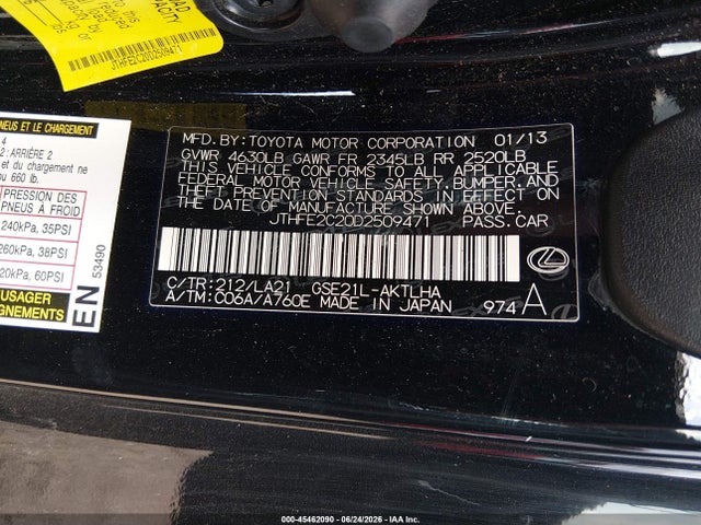 2013 Lexus Is 350c მანქანა იყიდება აუქციონზე, vin: JTHFE2C20D2509471, აუქციონის ნომერი: 45462090