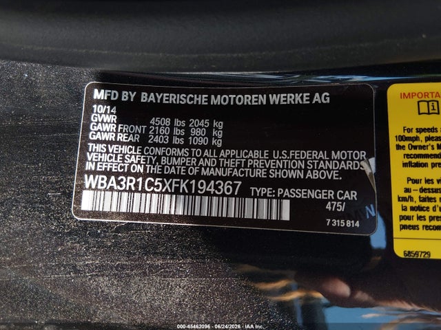 Продаж на аукціоні авто 2015 Bmw 435i, vin: WBA3R1C5XFK194367, номер лоту: 45462096