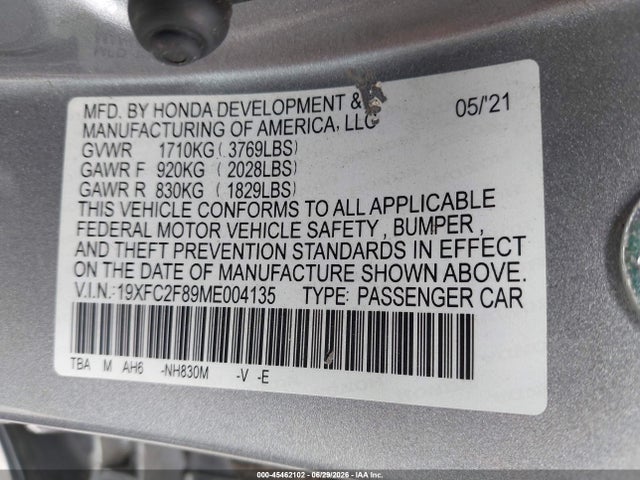 19XFC2F89ME004135 Honda Civic Sport