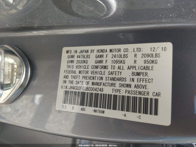 45462116 :رقم المزاد ، JH4CU2F69BC004248 vin ، 2011 Acura Tsx 2.4 مزاد بيع