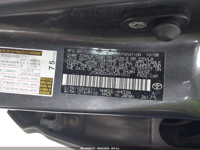 Продаж на аукціоні авто 2009 Toyota Prius, vin: JTDKB20U493491010, номер лоту: 45462121
