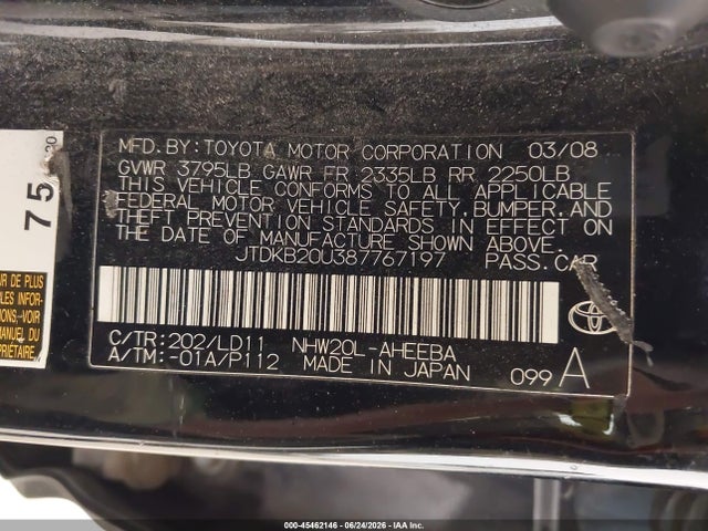 Aukcja sprzedaży 2008 Toyota Prius, vin: JTDKB20U387767197, numer aukcji: 45462146