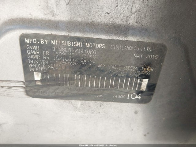 Aukcja sprzedaży 2017 Mitsubishi Mirage G4 Es, vin: ML32F3FJ3HHF06904, numer aukcji: 45462156