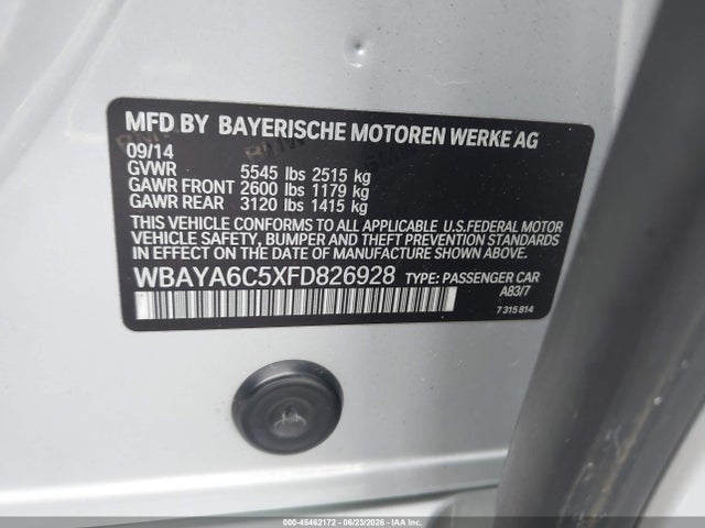 45462172 :رقم المزاد ، WBAYA6C5XFD826928 vin ، 2015 Bmw 740i مزاد بيع