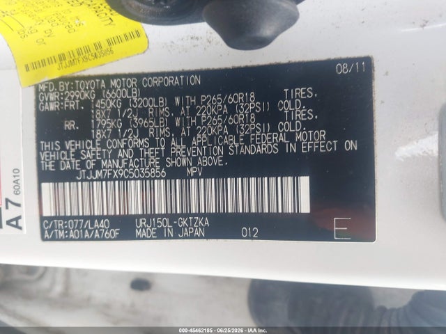 Aukcja sprzedaży 2012 Lexus Gx 460 Premium, vin: JTJJM7FX9C5035856, numer aukcji: 45462185