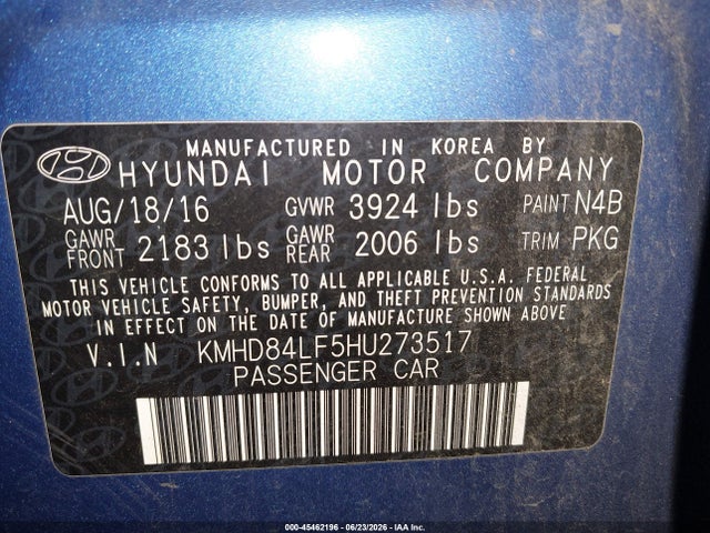 KMHD84LF5HU273517 Hyundai ELANTRA SE