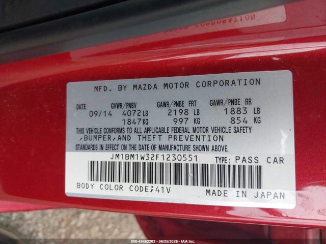 45462202 :رقم المزاد ، JM1BM1W32F1230551 vin ، 2015 Mazda Mazda3 S Grand Touring مزاد بيع