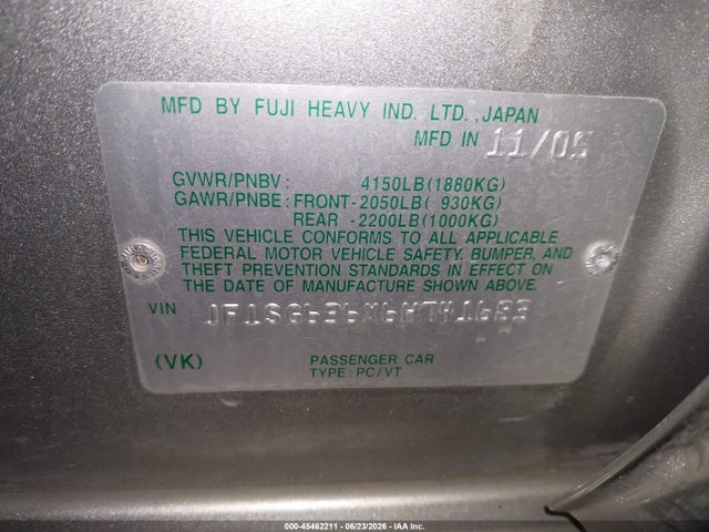 45462211 :رقم المزاد ، JF1SG636X6H741683 vin ، 2006 Subaru Forester 2.5x مزاد بيع