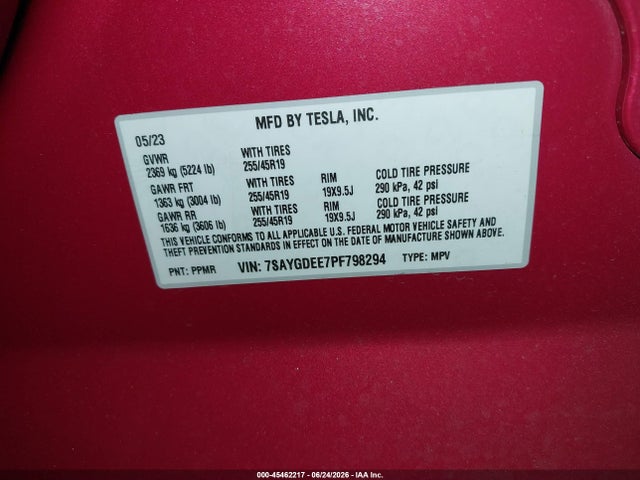 7SAYGDEE7PF798294 Tesla Model Y Awd/long Range Dual Motor All-wheel Drive