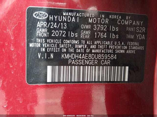 Продажа на аукционе авто 2013 Hyundai Elantra Limited, vin: KMHDH4AE8DU859584, номер лота: 45462225