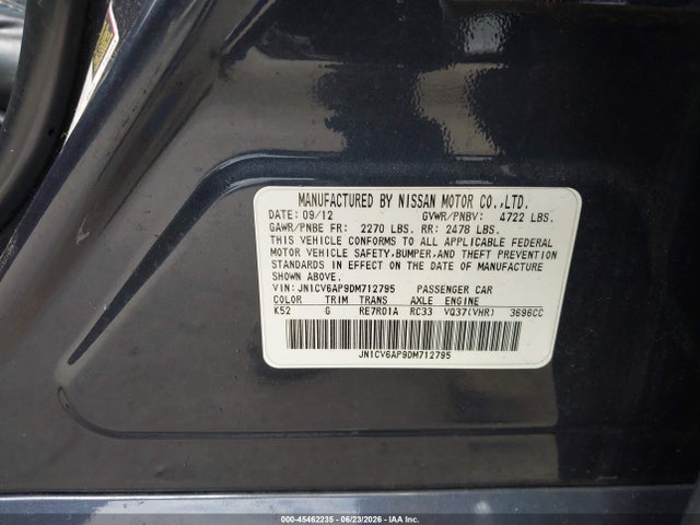 Продажа на аукционе авто 2013 Infiniti G37 Journey, vin: JN1CV6AP9DM712795, номер лота: 45462235