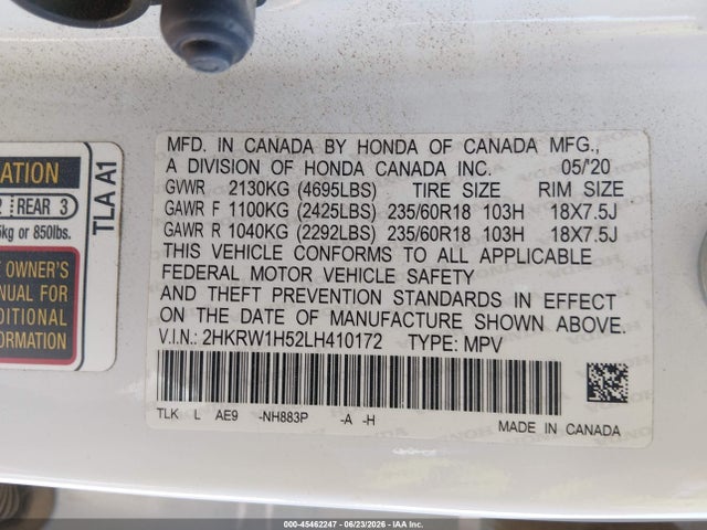 2HKRW1H52LH410172 Honda Cr-v 2wd Ex