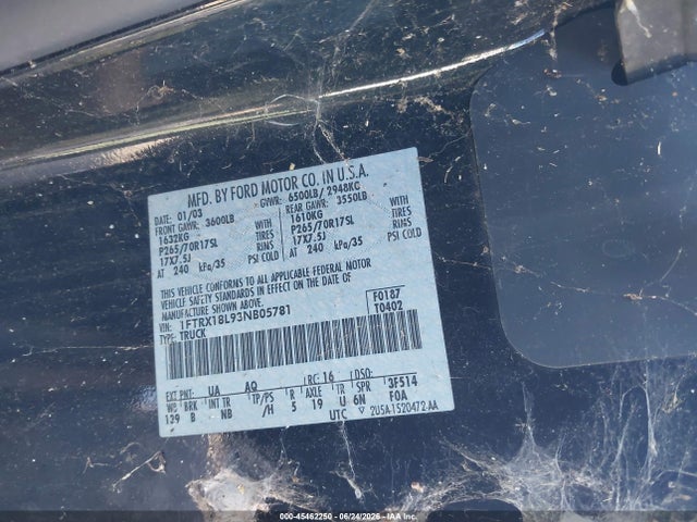 Auction sale of the 2003 Ford F-150 Lariat/xl/xlt, vin: 1FTRX18L93NB05781, lot number: 45462250