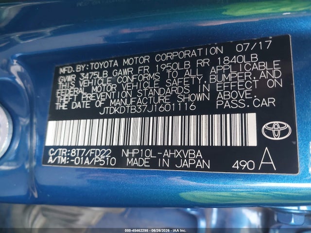 Toyota Prius C One 2018 JTDKDTB37J1601116 Image 9