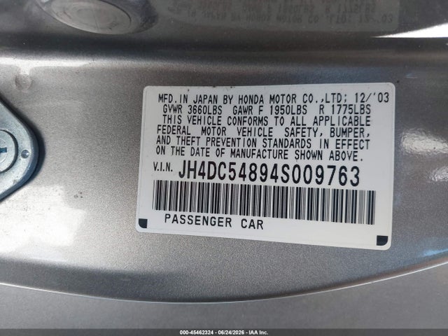 Aukcja sprzedaży 2004 Acura Rsx, vin: JH4DC54894S009763, numer aukcji: 45462324