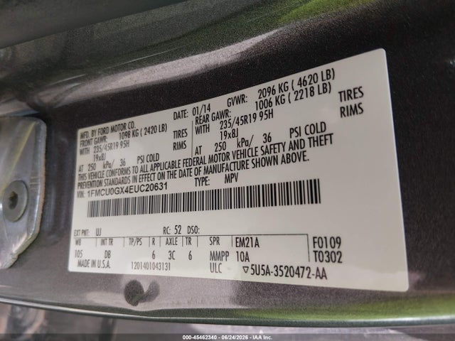 Продажа на аукционе авто 2014 Ford Escape Se, vin: 1FMCU0GX4EUC20631, номер лота: 45462340