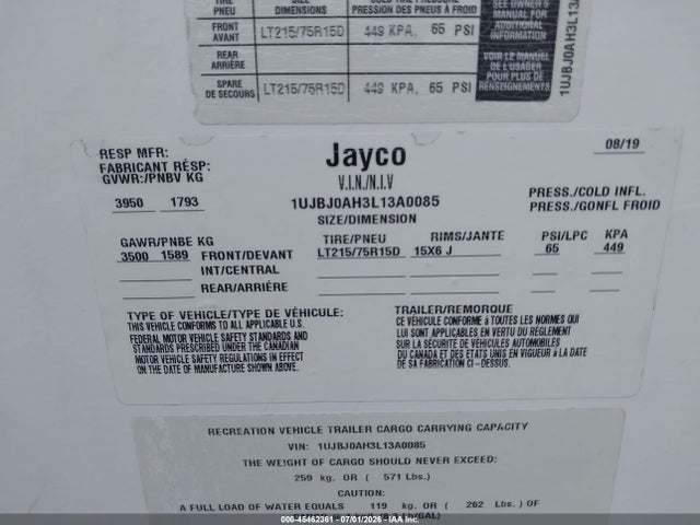 Jayco Hummingbird Series M 2020 1UJBJ0AH3L13A0085 Image 9