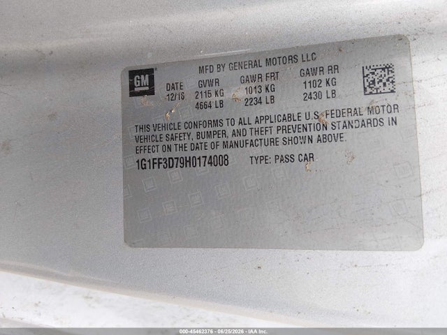 2017 Chevrolet Camaro 1ss მანქანა იყიდება აუქციონზე, vin: 1G1FF3D79H0174008, აუქციონის ნომერი: 45462376