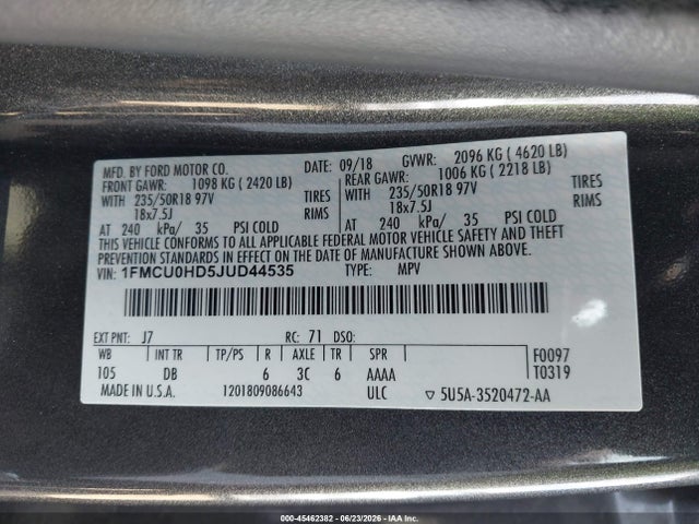Ford ESCAPE SEL 2018 1FMCU0HD5JUD44535 Image 9