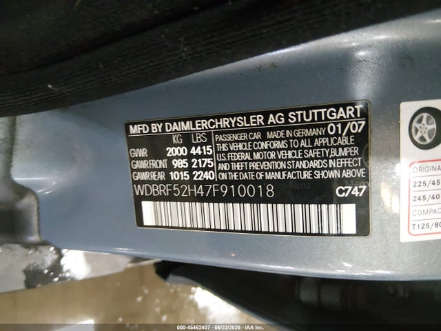 45462407 :رقم المزاد ، WDBRF52H47F910018 vin ، 2007 Mercedes-benz C 230 Sport مزاد بيع