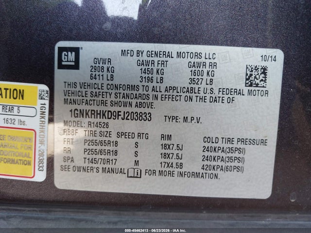 Chevrolet Traverse Lt 2015 1GNKRHKD9FJ203833 Image 9