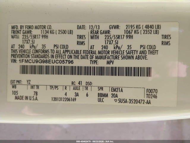 Auction sale of the 2014 Ford Escape Se, vin: 1FMCU9G98EUC05796, lot number: 45462479
