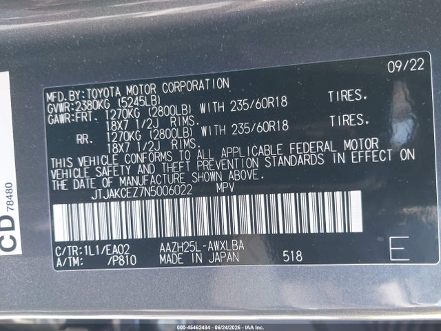 Aukcja sprzedaży 2022 Lexus Nx 350h, vin: JTJAKCEZ7N5006022, numer aukcji: 45462484