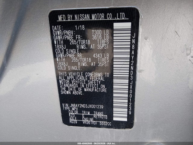 JN8AY2ND3JX001239 Nissan ARMADA SV