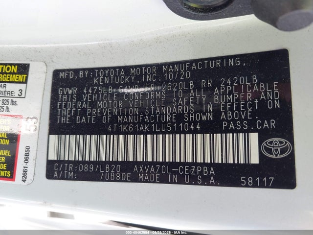 4T1K61AK1LU511044 Toyota CAMRY XSE