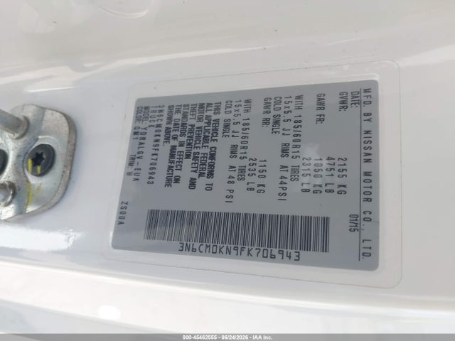 Aukcja sprzedaży 2015 Nissan Nv200 Sv, vin: 3N6CM0KN9FK706943, numer aukcji: 45462555