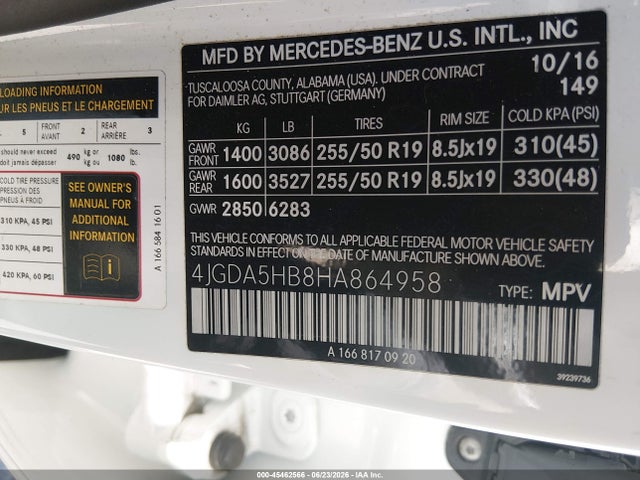 Продажа на аукционе авто 2017 Mercedes-benz Gle 350 4matic, vin: 4JGDA5HB8HA864958, номер лота: 45462566