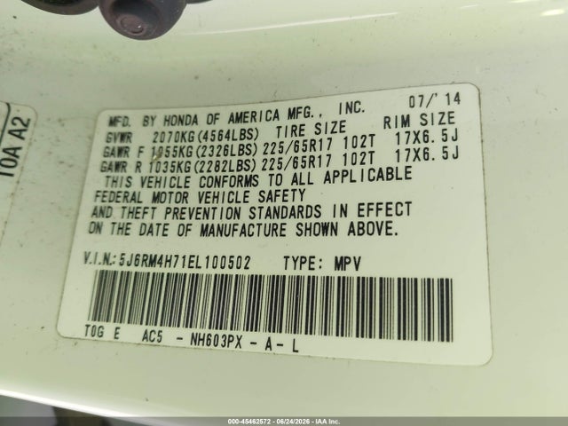 Honda Cr-v Ex-l 2014 5J6RM4H71EL100502 Image 9