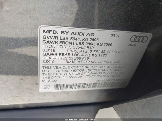 Продажа на аукционе авто 2021 Audi Q5 Premium Plus 55 Tfsi E Quattro S Tronic, vin: WA1E2AFY7M2069310, номер лота: 45462589