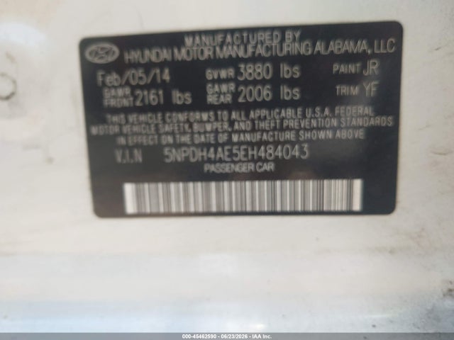Продаж на аукціоні авто 2014 Hyundai Elantra Se, vin: 5NPDH4AE5EH484043, номер лоту: 45462590