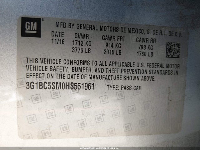 Chevrolet Cruze Ls Auto 2017 3G1BC5SM0HS551961 Image 9
