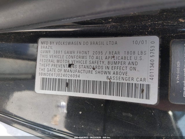 Aukcja sprzedaży 2002 Volkswagen Gti 1.8l, vin: 9BWDE61J024026094, numer aukcji: 45462623
