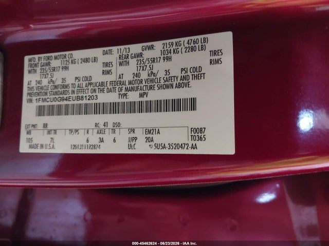 Продажа на аукционе авто 2014 Ford Escape Se, vin: 1FMCU0G94EUB81203, номер лота: 45462624