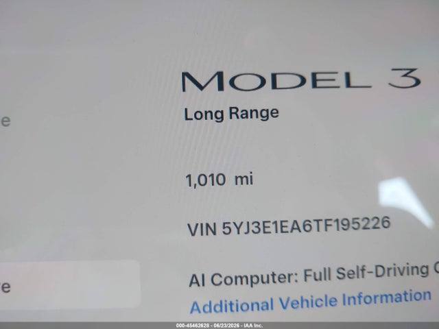 2026 Tesla Model 3 Premium Rear-wheel Drive/rear-wheel Drive მანქანა იყიდება აუქციონზე, vin: 5YJ3E1EA6TF195226, აუქციონის ნომერი: 45462628