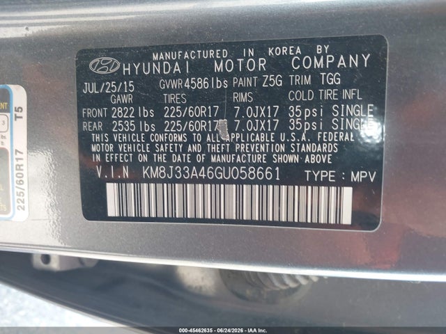 Hyundai TUCSON SE 2016 KM8J33A46GU058661 Image 9