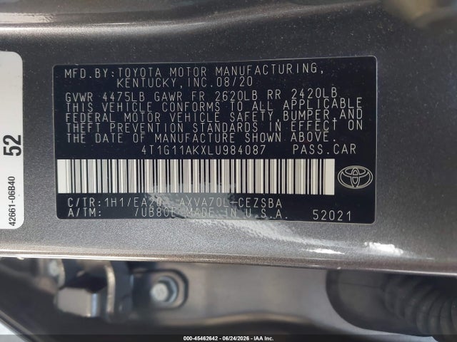 Toyota CAMRY SE 2020 4T1G11AKXLU984087 Image 9