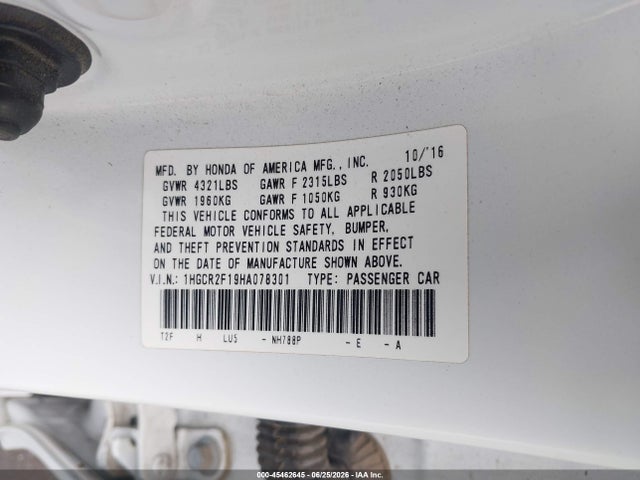 1HGCR2F19HA078301 Honda Accord Sport Se