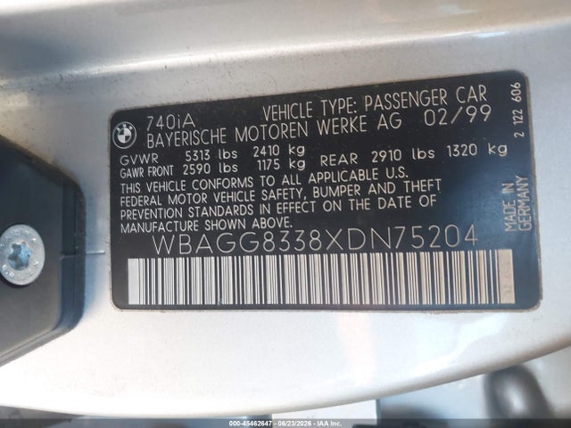 Продаж на аукціоні авто 1999 Bmw 740ia, vin: WBAGG8338XDN75204, номер лоту: 45462647