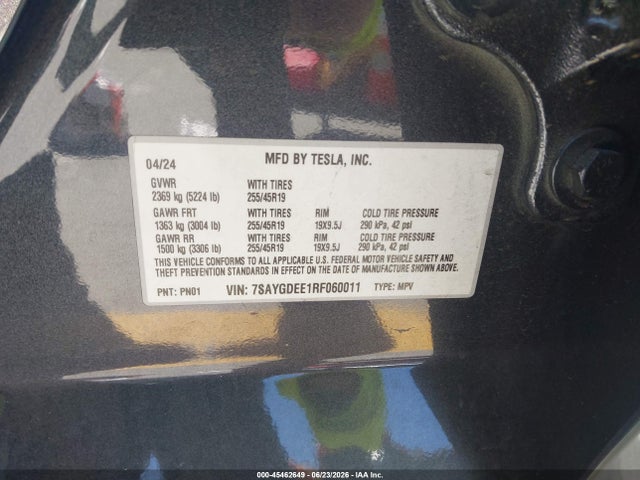 Aukcja sprzedaży 2024 Tesla Model Y Long Range Dual Motor All-wheel Drive, vin: 7SAYGDEE1RF060011, numer aukcji: 45462649