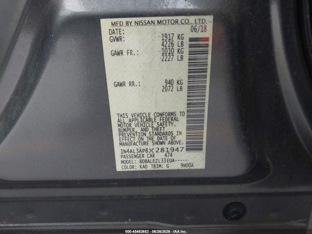 Nissan Altima 2.5 S 2018 1N4AL3AP8JC281947 Image 9