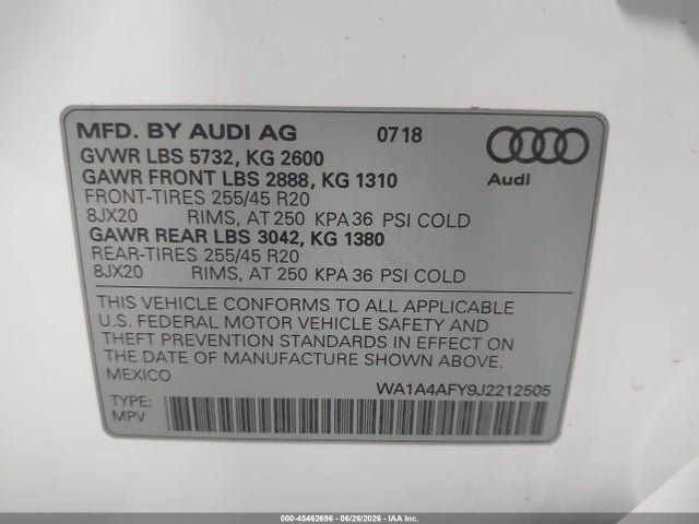 Aukcja sprzedaży 2018 Audi Sq5 3.0t Premium Plus, vin: WA1A4AFY9J2212505, numer aukcji: 45462696