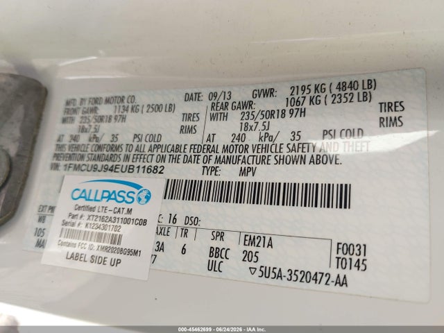 Aukcja sprzedaży 2014 Ford Escape Titanium, vin: 1FMCU9J94EUB11682, numer aukcji: 45462699