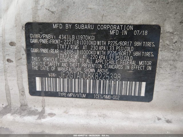 JF2GTADC8K8225398 Subaru Crosstrek 2.0i Premium